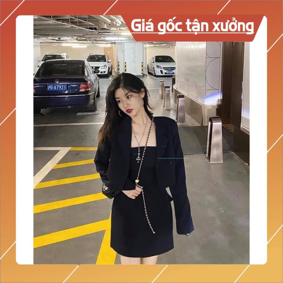 [Hàng Chất Lượng] Set Đầm Ống Chữ A + Áo Khoác Vest (ĐEN) | BigBuy360 - bigbuy360.vn