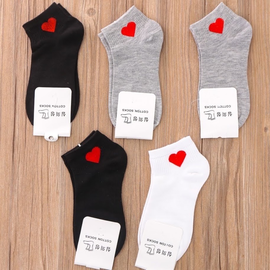 Set 5 Đôi Tất Tim Cổ Ngắn Hoạ Tiết Trái Tim ( Kèm Ảnh Thật