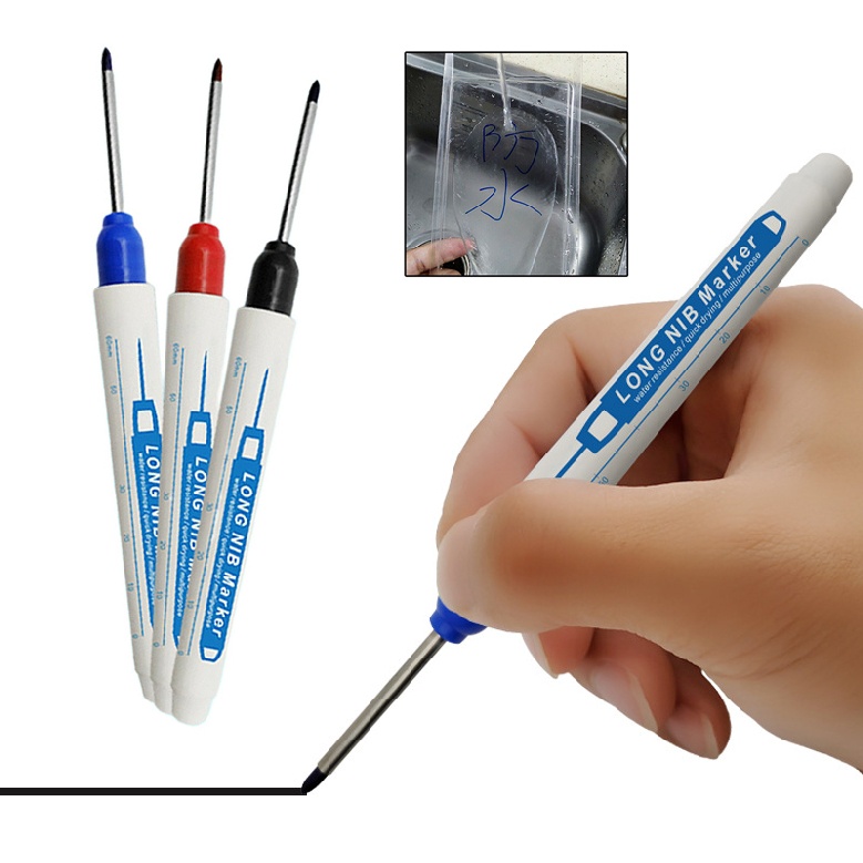 New 3pcs Long Head Marker Pens Waterproof Permanent Colorful Deep Hole Pen