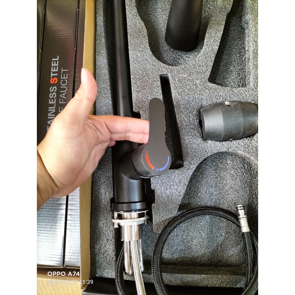 Vòi Rửa Chén Bát Nóng Lạnh Inox 304 rút dây phủ NANO đen