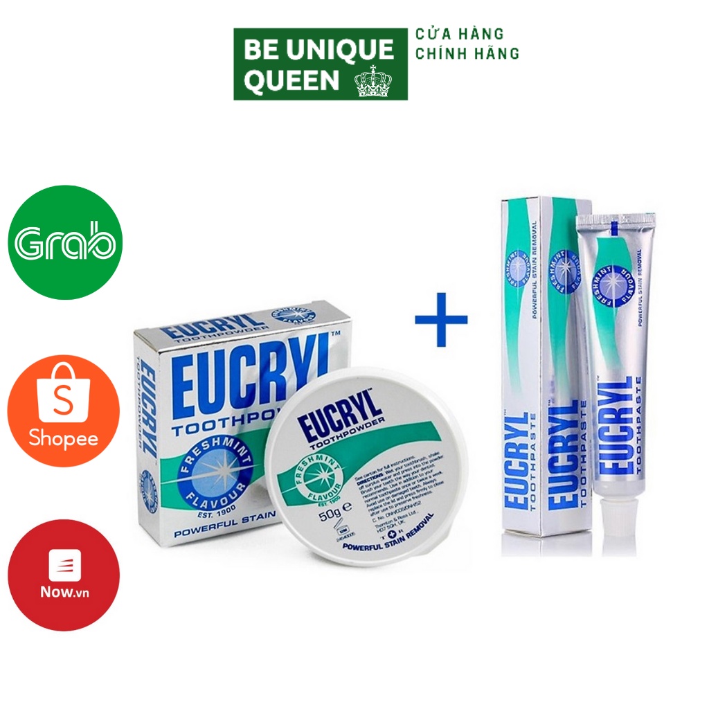 Combo Kem Đánh Răng Eucryl và Bột LàmTrắng Răng Eucryl Toothpowder Chính Hãng Từ UK 50g chính hãng