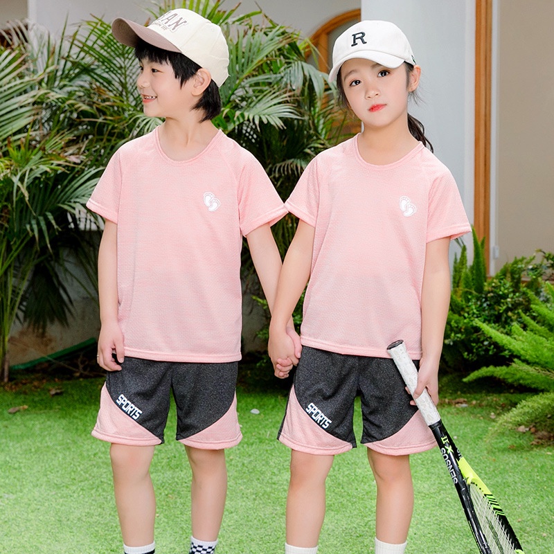 Bộ Đồ Thể Thao Áo Tay Ngắn Phối Quần Short Vải Lưới Thoáng Khí 90-160cm Cho Bé