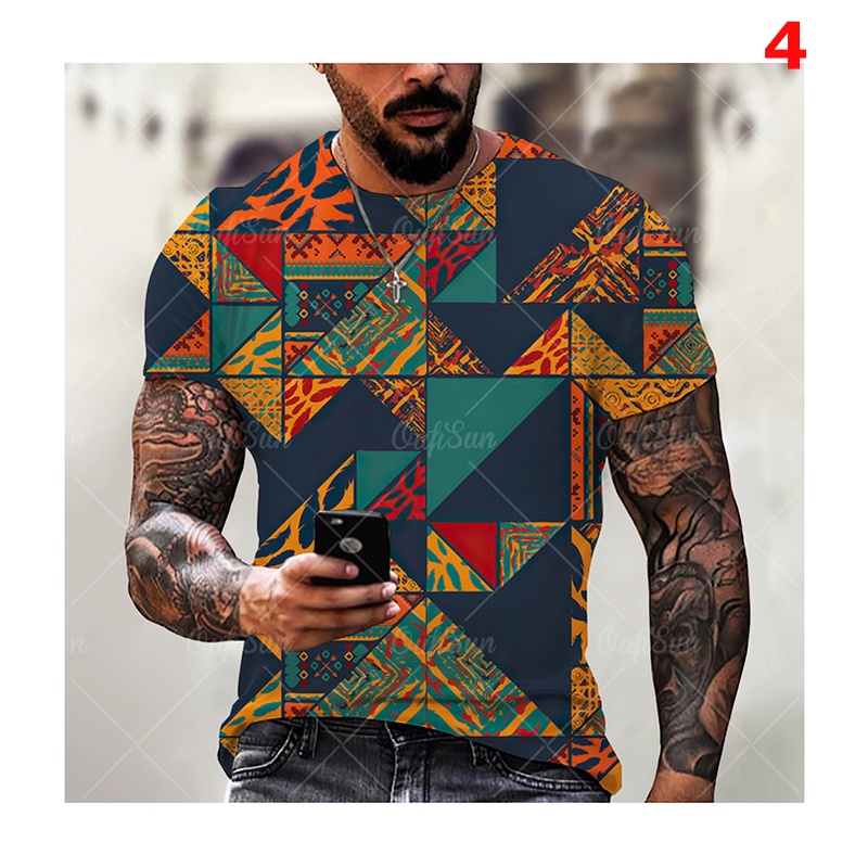 Áo Thun Tay Ngắn In Họa Tiết Hình Học 3D Bằng Vải Polyester Thời Trang Mùa Hè Cho Nam Size XXS-6XL