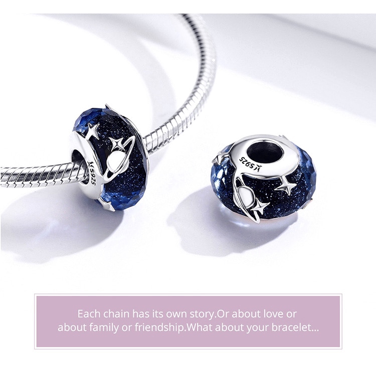 Hạt xỏ BAMOER SCC1284 bạc 925 thủy tinh kiểu bầu trời đêm ngôi sao dải ngân hà làm vòng đeo tay cho nữ