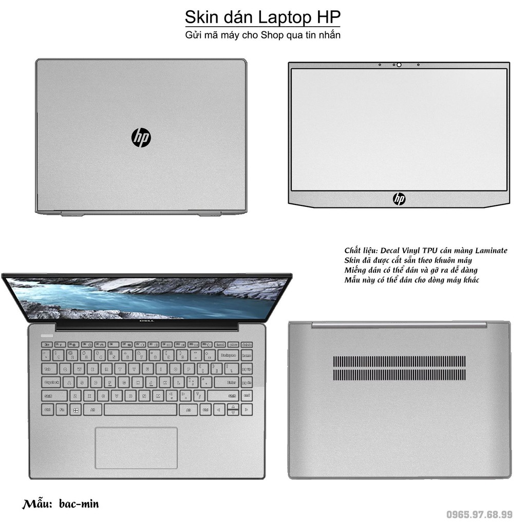 Skin dán Laptop HP in hình Aluminum Chrome bạc mịn