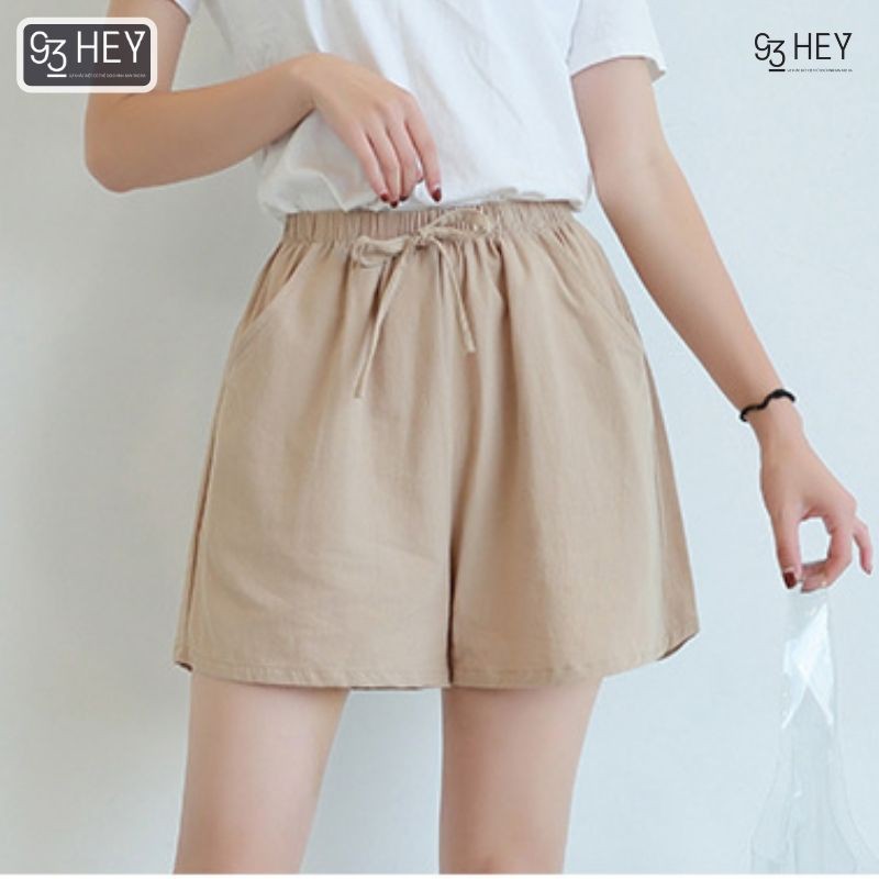 Quần Short Đùi Nữ Ổng Rộng Chất Đũi Xuất Nhật Cạp Chun Dây Rút Túi Thời Trang 93HEY QS03