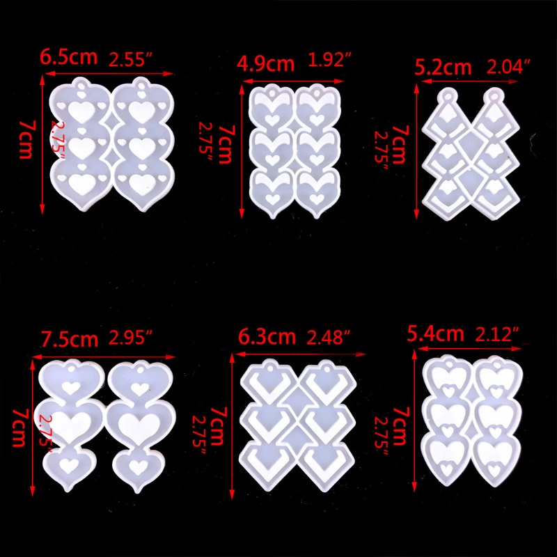 1 Khuôn Silicone Hình Trái Tim Làm Bông Tai DIY 6 Cái