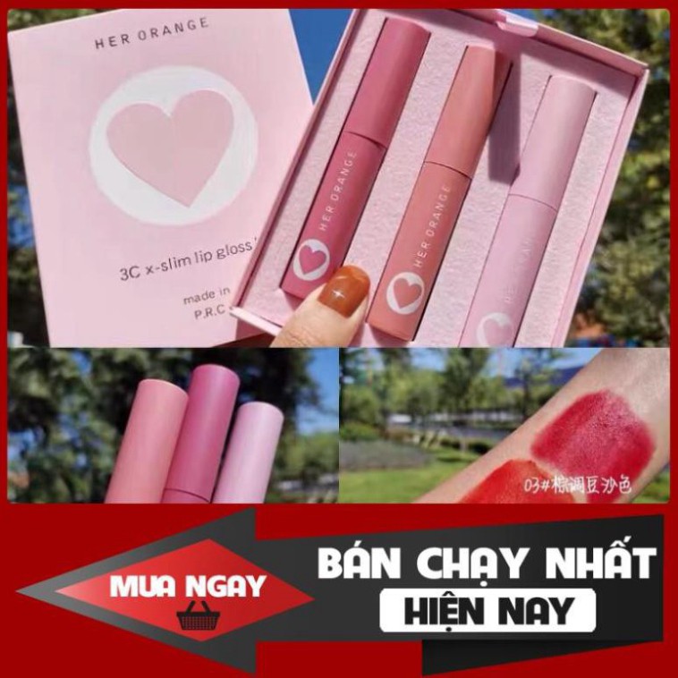 HG0901 [Concung]  {sẵn hàng}𝙎𝙚𝙩 𝙨𝙤𝙣 𝙃𝙀𝙍 𝙊𝙍𝘼𝙉𝙂𝙀 trái tim 3c x slim lip gloss kit