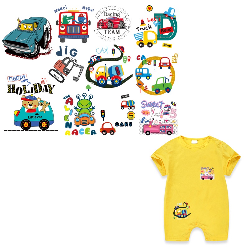 Sticker Ủi Thêu Hình Xe Hơi Hoạt Hình Dễ Thương