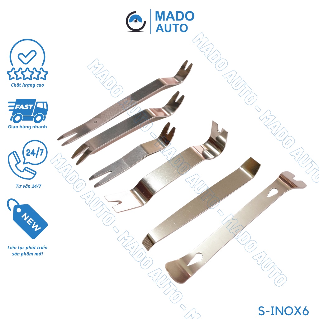 Bộ 6 thanh Inox cậy chốt nở nhựa Taplo, Tapi, chốt cánh cửa dàn âm thanh ô tô MADO AUTO INOX6