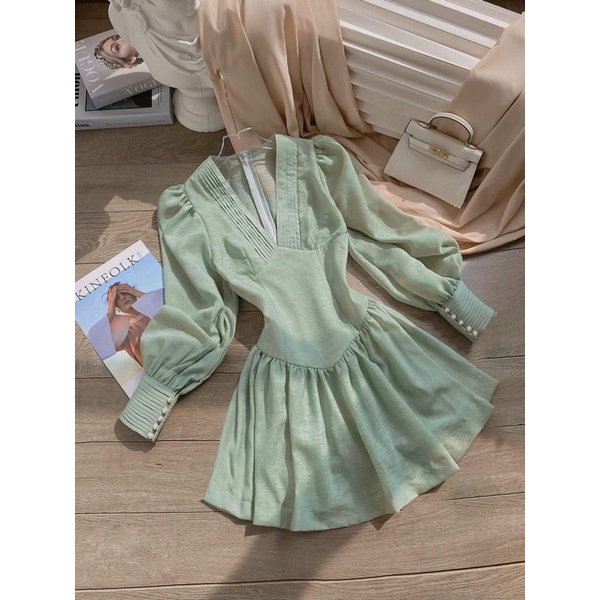 Váy xanh tay bồng