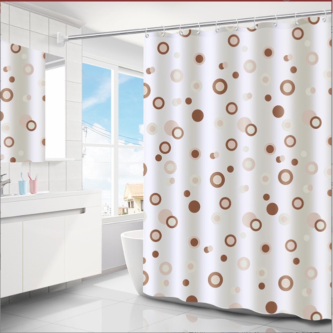 rèm treo nhà tắm có móc treo vòng tròn cafe - 180x180cm