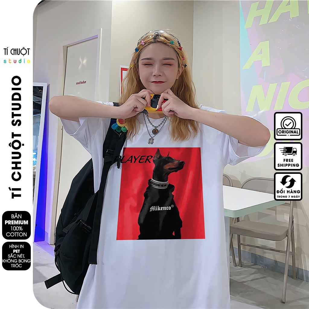 Áo thun mikenco chó player nam nữ in hình 5D, áo phông unisex mikenco dobermann tay lỡ - Tí Chuột Studio