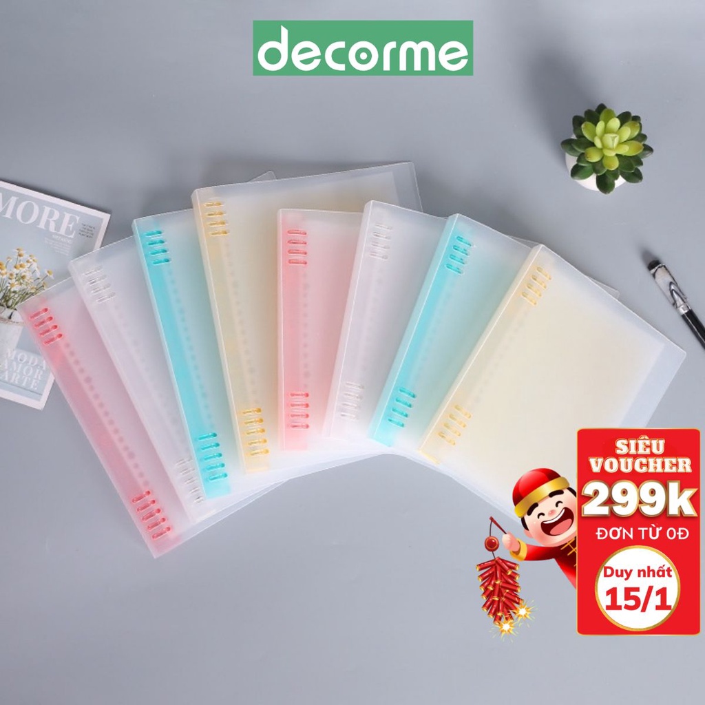 Bìa sổ còng nhựa màu A4 B5 A5 8 còng RXD Decorme Bìa còng nhựa trong suốt làm sổ bullet journal CHƯA KÈM GIẤY