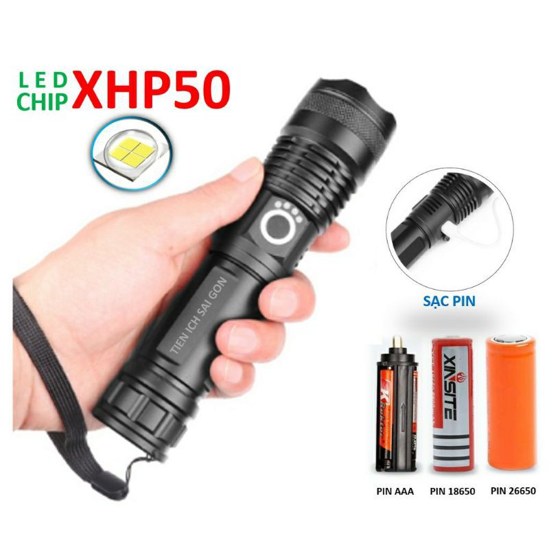 Đèn pin siêu sáng XHP50 ( cam kết chuẩn loại 1)