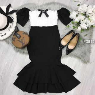 Đầm thun body đuôi cá phối ren tag nơ!