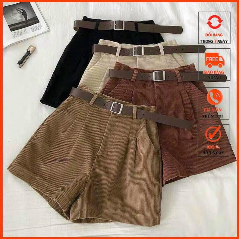 Quần Short Lưng Cao Vải Nhung Thời Trang Cá Tính Cho Nữ