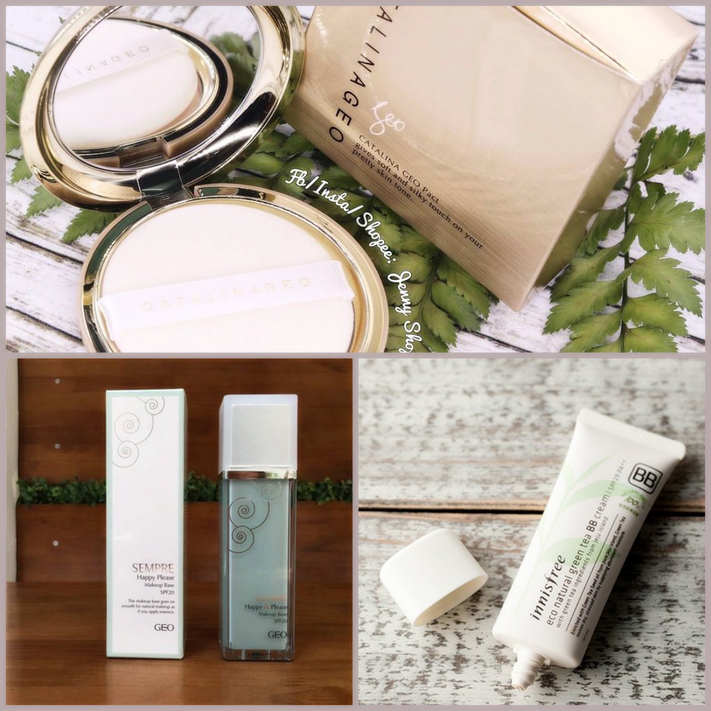 Combo kem lót Geo vàng + kem nền trà xanh innisfree + phấn phủ Geo vàng giành cho da dầu | BigBuy360 - bigbuy360.vn
