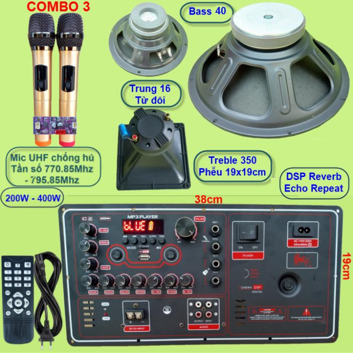 Mạch loa kéo 4 tấc đơn 3 đường tiếng Reverb DSP chạy FET công suất 200W 8 ôm – 400W 4 ôm - VR Ngang