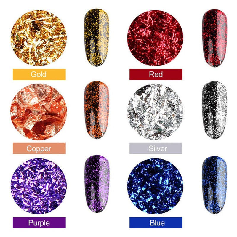 [Hàng mới về] 6 Lọ lá bạc ánh kim loại kèm nhíp làm móng nghệ thuật