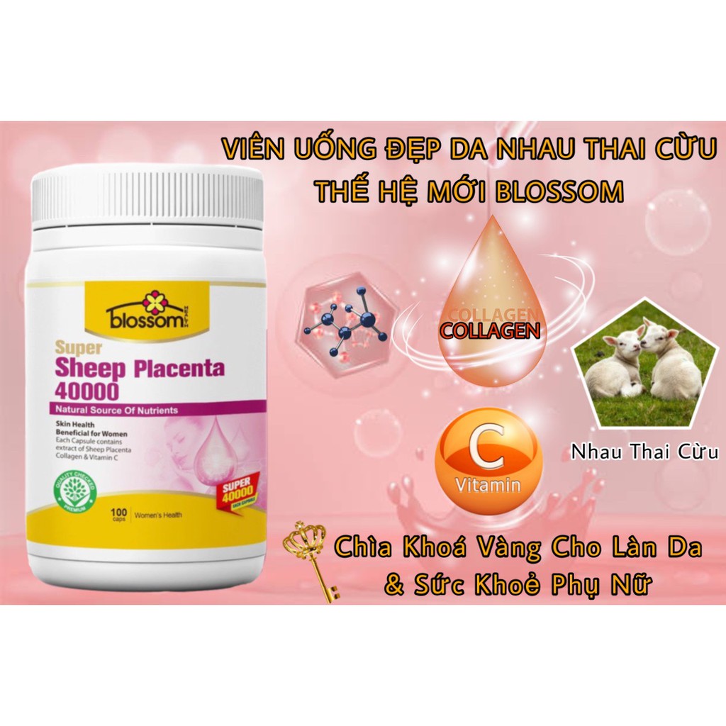 Viên Uống Đẹp Da Nhau Thai Cừu Thế Hệ Mới Blossom Super Sheep Placenta 40000 100V (Placenta-Collagen-Vitamin C) | BigBuy360 - bigbuy360.vn