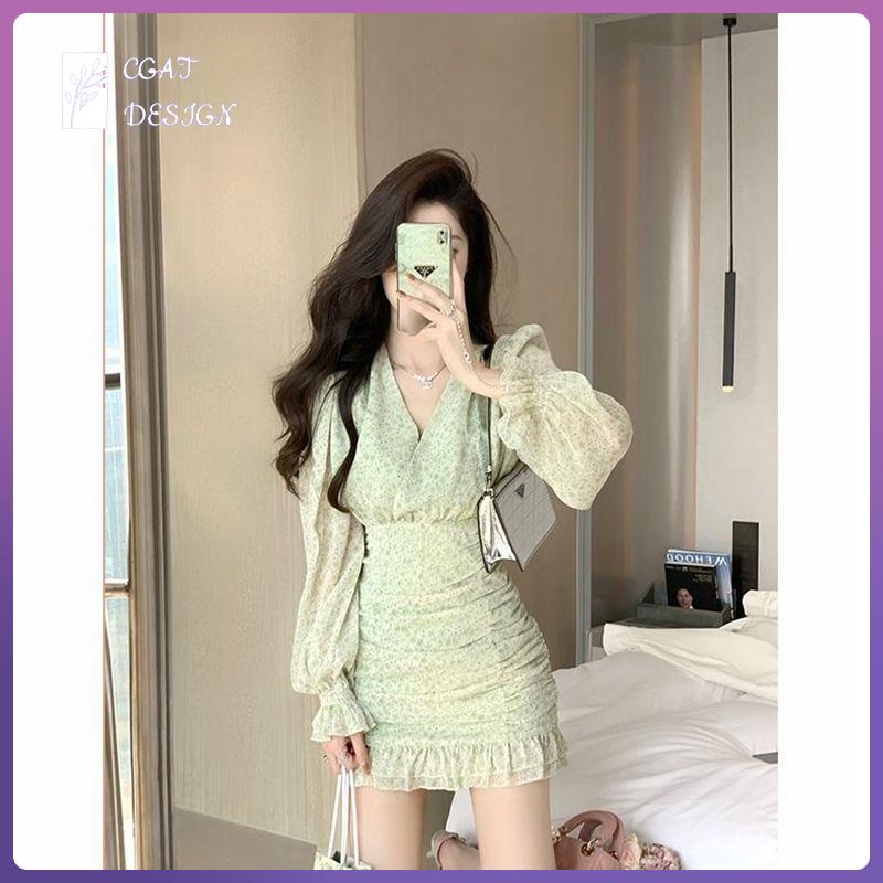 Đầm Nữ Xếp Ly Eo Màu Xanh Lá Thời Trang Xuân Hè Phong Cách Mới