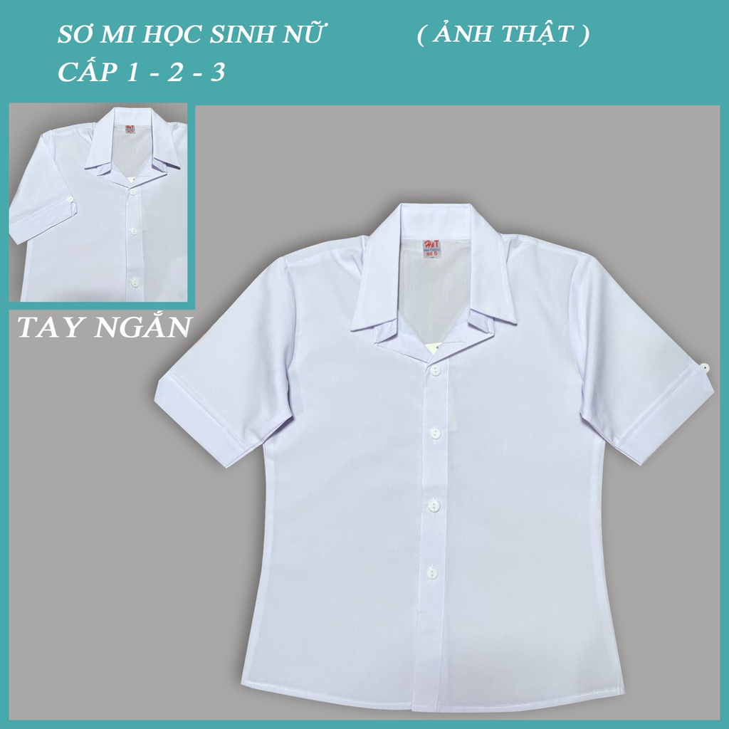Áo sơ mi trắng học sinh nữ cấp 1 tay dài từ 5 đến 13 tuổi