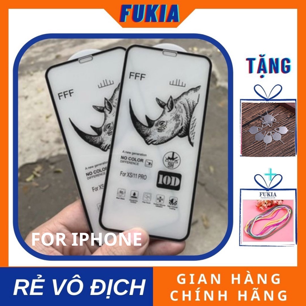 Kính cường lực màn 10D Tê Giác [LOẠI 1 KÈM BỘ HỖ TRỢ DÁN] dành cho iPhone 14/13/12/11/XSMAX FUKIA