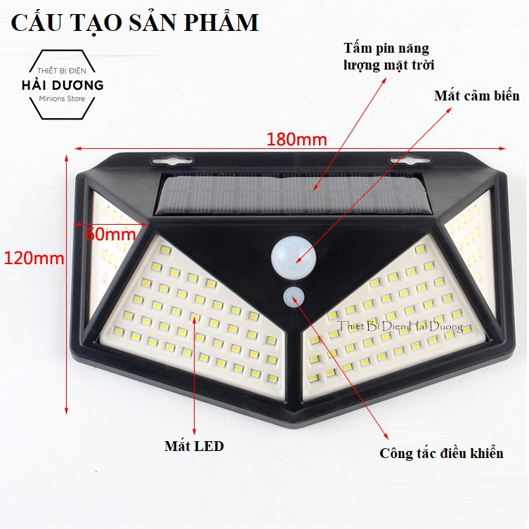 Đèn led đa giác cảm biển hồng ngoại năng lượng mặt trời (100/114 mắt led)