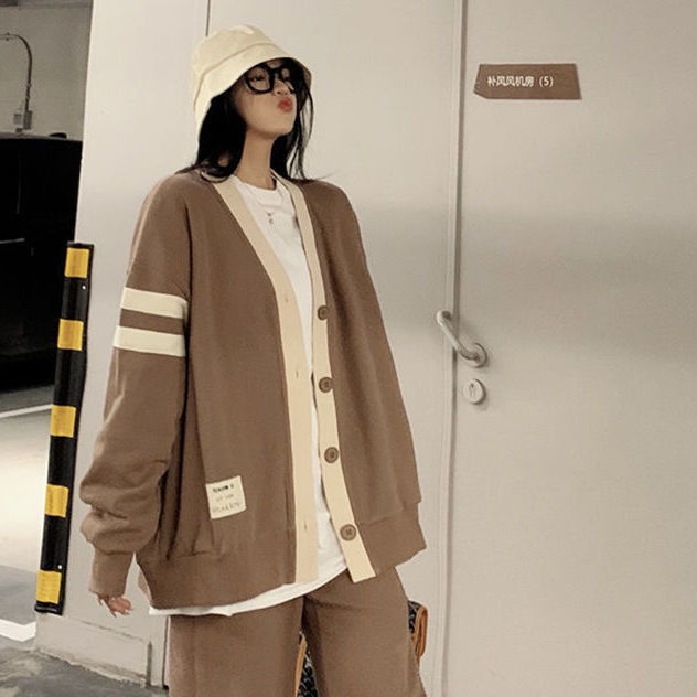 Set áo hoodies có nón dài tay + quần dài ống rộng thời trang nữ