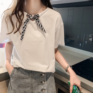 Áo thun nữ tay ngắn thắt nơ thời trang hàn quốc mới