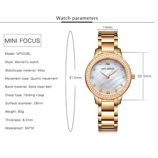 MINI FOCUS Đồng Hồ Đeo Tay Mặt Tròn Thời Trang Cho Nữ