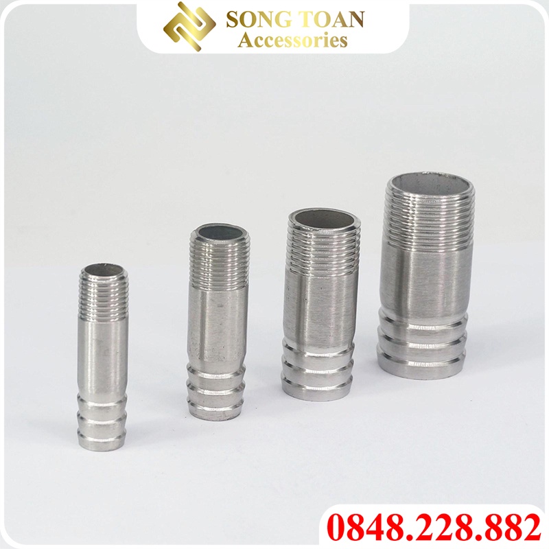 Đầu nối ống hai ren ngoài BSP hệ G, đốt nối ren dài 10cm & 1 tấc - Chất liệu Inox