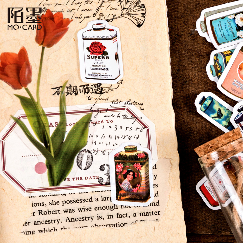 Hộp 46 Miếng Sticker Dán Chủ Đề Các Loại Lọ Trang Trí Phong Cách Retro ST393