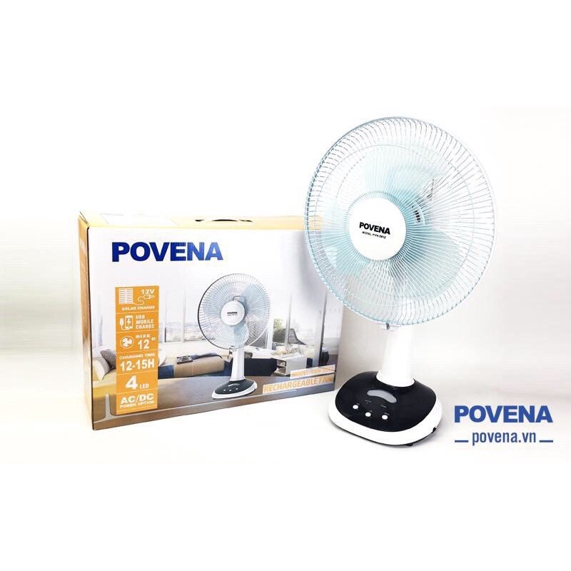 Quạt tích điện POVENA PVN-5612 chính hãng bảo hành 12 tháng