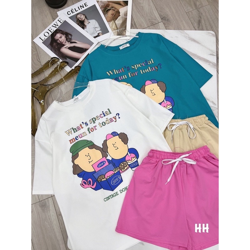 Set bộ đùi áo thun phom rộng phối quần short siêu xinh - usa fashion
