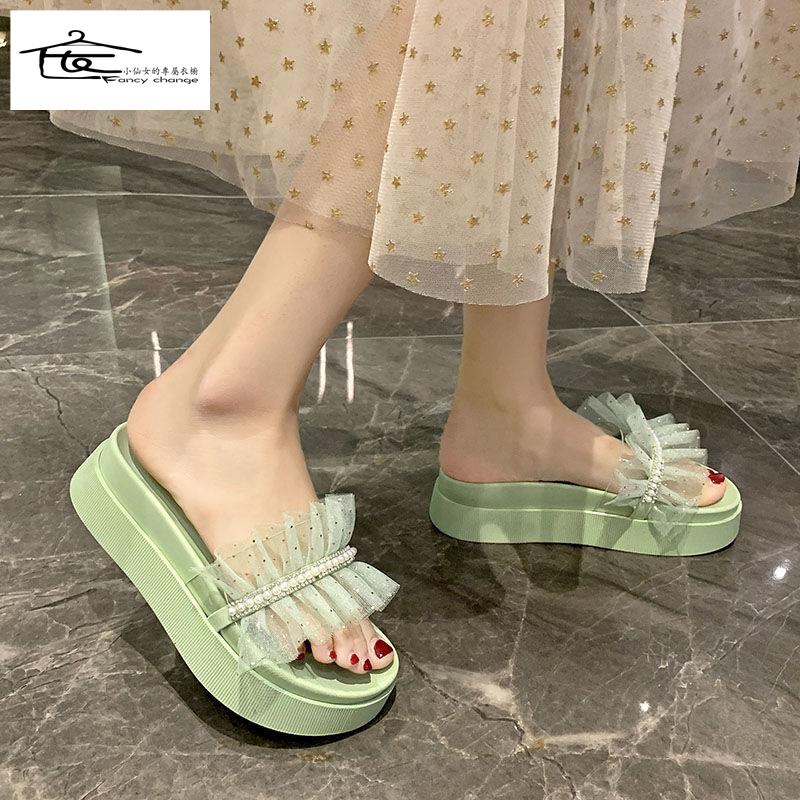 Dép Lê Phối Lông Đế Dày Thời Trang Mùa Hè Phong Cách Mới Dành Cho Nữ~2022