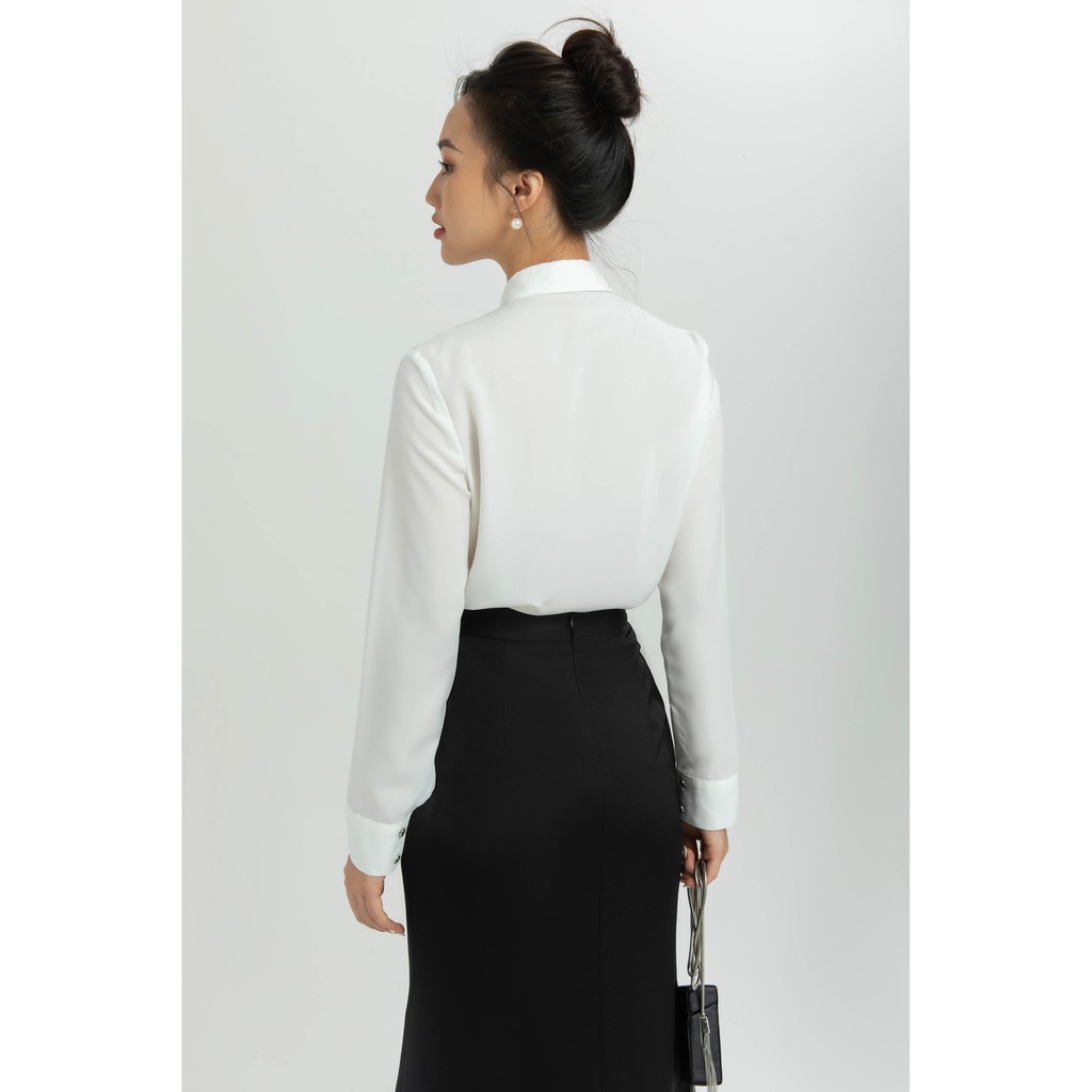 Áo sơ mi nữ xếp nếp đính ngọc thiết kế IVY moda MS 17M5214