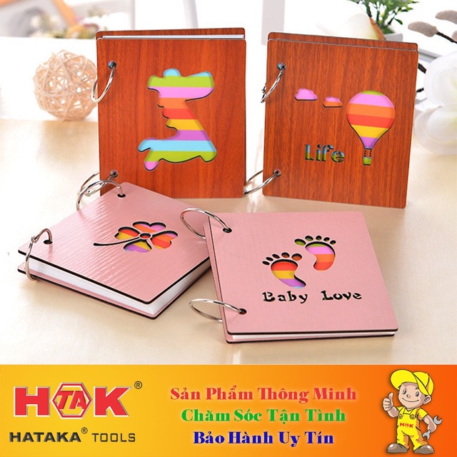 Album Mini Bìa Gỗ - Size 3 Inch - Tặng Kèm 2 Khoen - Hình Cá Tính