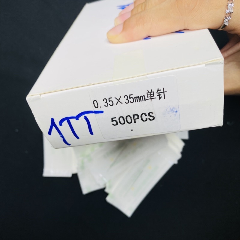 Kim ngắn xanh lá 0.35x35mm, kim phun mày tạo hạt, phun xăm môi, phun mí, dành cho máy thần thánh, máy pro, máy mailisa