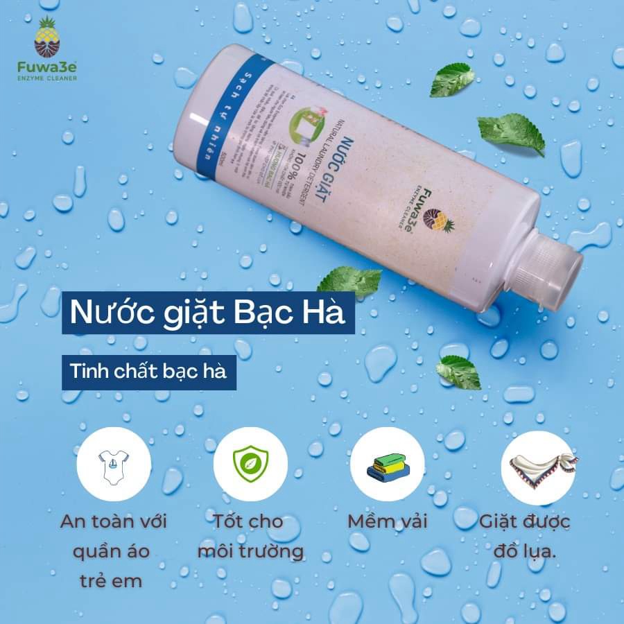 Nước giặt hữu cơ Fuwa3e chuyên giặt lụa hương bạc hà 500ml an toàn cho bé ,G-House shop