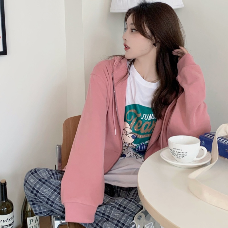Áo khoác SUXI có mũ trùm đầu khóa kéo thêu họa tiết phong cách Hàn Quốc thời trang mùa thu cho nữ