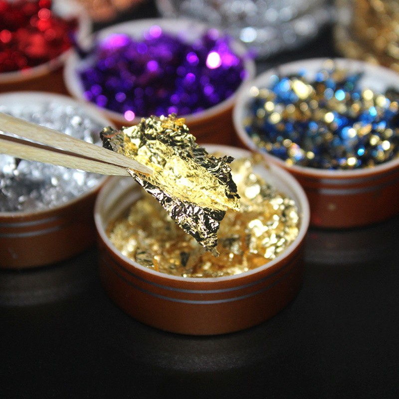 SEL 6 Colors DIY Gold Leaf Gilding Resin Flakes Metallic Foil Flakes for Glitter Painting Arts Resin Fillings Jewelry Making