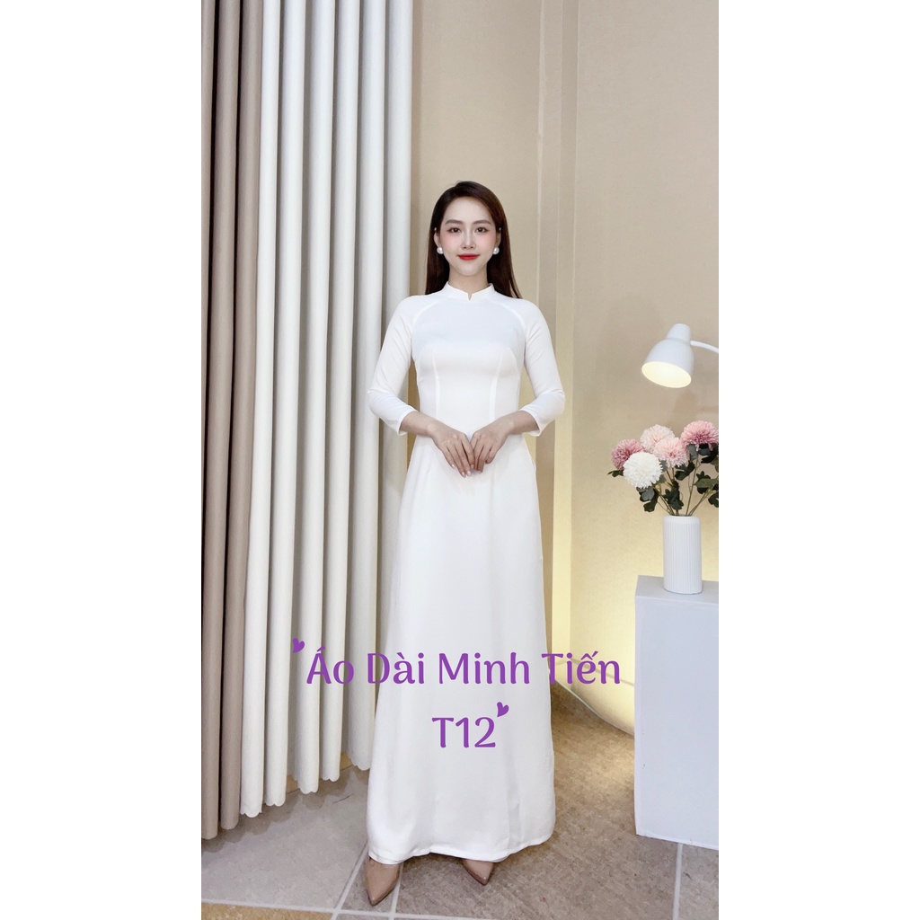 Áo Dài Lụa Tây Thi Trắng Trơn 2 tà _T12