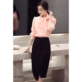 CHÂN VÁY BÚT CHÌ PHỐI NÚT