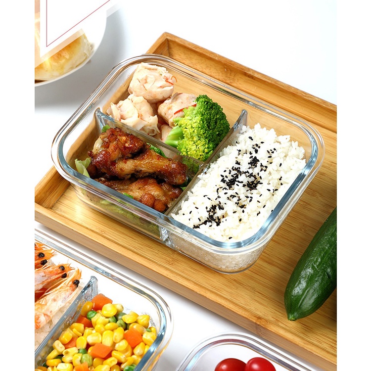 Hộp thủy tinh chia ngăn AHAHOME Glass Lunch Box 960ML