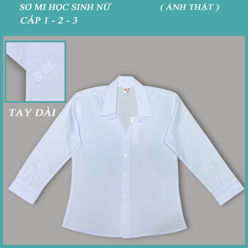 Áo sơ mi trắng học sinh nữ cấp 1 tay dài từ 5 đến 13 tuổi