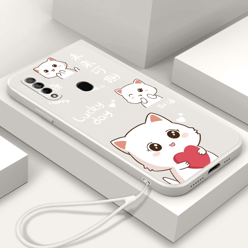 Ốp Điện Thoại tpu Thẳng Chống Trượt In Hình Mèo Dễ Thương Có Dây Đeo Cho samsung a31 a11 a21s m31 m51 a03s a13