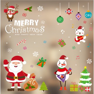Decal trang trí giáng sinh hít tĩnh điện PP15 - ông già noel và người tuyết chơi đàn