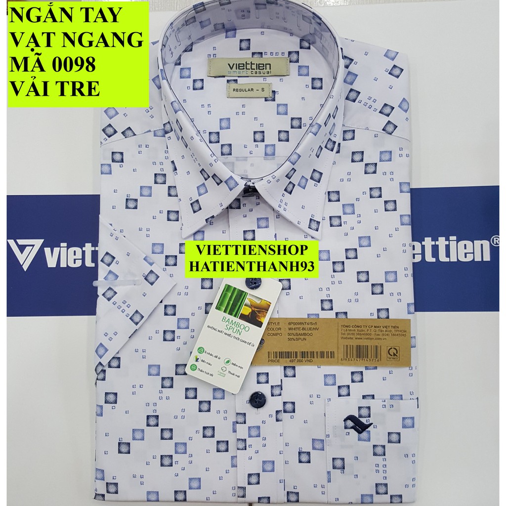 (0098 Sn) ÁO SƠ MI VIỆT TIẾN NGẮN TAY VẠT NGANG VẢI TRE